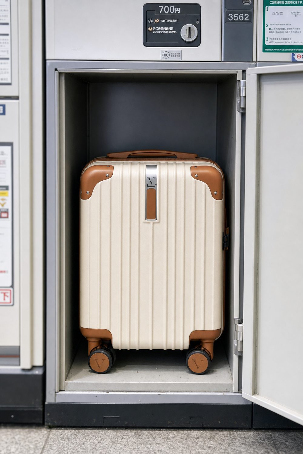 駅のコインロッカーに入れたVELSKYFのスーツケース